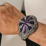 Vintage Chunky Hinge / Clamper Dome Bracelet with Purple Smokey Crystal Stones Photo 6