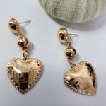 Gold Greek Key Design Heart Drop Earrings Photo 1