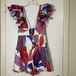 Hutch Anthropologie  Printed Ruffle Sleeve tropical leaves Romper US 10 Photo 7