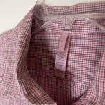 SKIMS  cotton poplin button front long sleeve plaid red sleep shirt size small Photo 2
