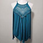 Bluetime Teal Crochet Detail Long Sleeve Cold Shoulder Knit Top Size Medium Photo 1