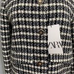 ZARA  Luxury Ecru/Black Textured Long Sleeves Lapel Collar Short Blazer Sz M Photo 12