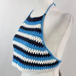 BP New  Crochet Zig Zag Stripe Tie Back Halter Top Blue Photo 10