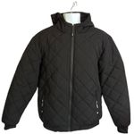 Mens Puffer Coat Jacket Size XLarge Fits Like Large Hooded Full Zip Lined Winter Black Photo 2