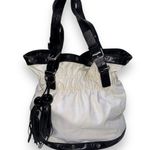 Kenzo White Canvas Black Leather Metal Flower Accent Bucket Bag Photo 0