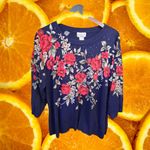 Rebecca Malone  Blue‎ Red Rose 3/4 Sleeve Lightweight Sweater Size 3X Photo 1