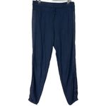 Monrow Supersoft Sweatpants Size Small Navy Satin Stripe High Waist Drawstring Blue Photo 1