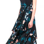 Banana Republic Floral Ruffle Midi Dress Women 14 Black Bohemian Preppy Peasant Photo 0