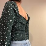 Abercrombie & Fitch AF Green White Polka Dot Long Sleeve Smocked Blouse Small Photo 3