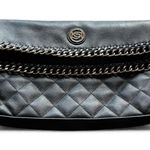 Bebe  Black Quilted Chain Trim Faux Leather Evening Clutch Photo 0