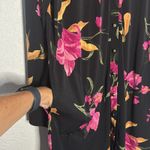 Susan Graver  Black Pink Long Sweater Cardigan Duster Liquid Knit Colorful Floral Photo 5