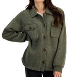 Hippie Rose NEW  Juniors' Sherpa Contrast-Trimmed Shacket, Smokey Olive Size XL Photo 4