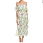 Nanette Lepore Women Floral Cold Shoulder Ruffle Midi Wrap Dress Sz 6 Whimsical Photo 2