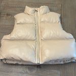 Olivaceous  liza faux leather cropped puffer vest in tan Photo 0