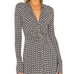 Free People Shayla Mini Dress Black Ruched Button Up Collared Jersey Printed Photo 6