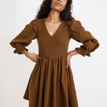 Madewell 💕💕 Flannel Lucie V-Neck Smocked Mini Dress Weathered Olive Medium NWOT Photo 0