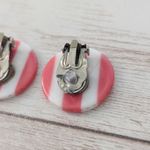 Vintage Clip On Earrings Pink & White Stripes Photo 6