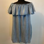 3. Sneak Peek Light Wash Off the Shoulder Chambray Dress Size Large Blue Photo 4