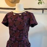 Vintage 1960s Purple Floral Short Sleeve Cut Out Pockets Midi Dress Size Medium Photo 8
