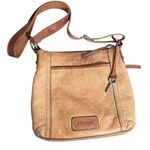 Fossil VTG  Genuine Leather Brown Crossbody Bag Tan Satchel Zip-Top Key Charm Y2K Photo 0
