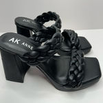 Anne Klein Sandals Womens Size 5.5 Black Braided Double Strap Slip On Heels Photo 0