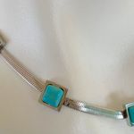 Silver plated Square turquoise necklace Snake Stainless Steel men womens jewelry Blue Photo 4