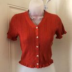 Burnt orange red ruffle hem short sleeve coquette cardigan Photo 0