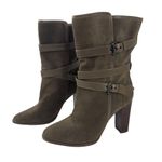 Coach  Alexandra Fatigue Green Suede Midcalf Buckle Heel Bootie Boots Size 8 Photo 7