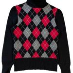 Apt. 9  100% Cashmere Turtleneck Sweater Black Red Argyle Womens Large Photo 0