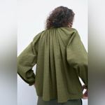 ZARA Olive Embroidered Button-Up Blouse Size XS Photo 4