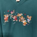 Disney Vintage Seven Dwarfs Embroidered V-Neck Teal Fleece Sweatshirt Sz XL Photo 1