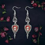 Gothic Silver Plated Skull Cross Bat Halloween Earrings Rose Arrow Through Heart Photo 1