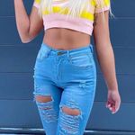 Polo Pink And Yellow Flower Knit Crop Top Photo 2