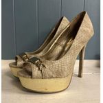 2B Bebe Heel Sz 9 Pumps Shiny Snake Print Gold Stiletto Leather Wedding Elegant Photo 1