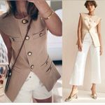 Veronica Beard  Tamara Linen Blend Vest Sandalwood Melange Size 8 Photo 6