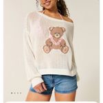 Hollister  Small White Teddy Bear Lei Oversized One Shoulder Sweater, Loose Knit Photo 10