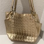 Coach  North South Metallic Woven Leather Gold Leather Shoulder Bag Tote F17099 Photo 2