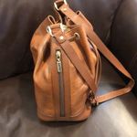 BURBERRYS Large Brown Leather Bucket Drawstring Bag Nova Check Lining Authentic Photo 3