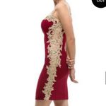Let’s Burgundy Red and Gold Lace Formal Dress S Photo 1