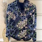 Tory Burch Terry Cloth Hoodie Tunic L chain print blue green white 100% cotton Photo 1