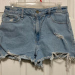 Hollister  Light Wash Distressed Ripped Raw Hem Ultra High Mom Denim Shorts Photo 0