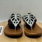 FitFlop  Bumble Silver Mirror Leather Toe Post Slip On Wedge Sandals- Size 7 & 38 Photo 3