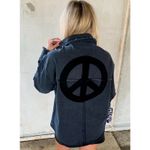 Vintage Havana Studded Peace Sign Twill Black Oversized Shacket, S Photo 1