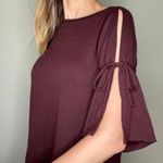 Loft Casual Knit Shirt Blouse Top Crewneck Tie Slit Mid Sleeves Burgundy XXS 2XS Photo 1