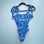 SheIn White & Blue Paisley Tie Shoulder One Piece Swimsuit Size Medium Photo 2