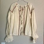 Raga  Lyra Cream Open Tassle Tie Front Ling Sleeve Embroidered Size Small Photo 3