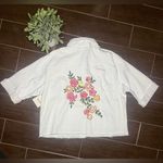 Rafaella  Weekend floral Embroidery white denim 3/4 sleeved jacket sz Large Photo 4