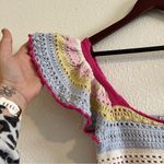 Sincerely Jules Boho Rainbow Stripe Crochet Flutter Sleeve Crop Top Size Small Photo 2
