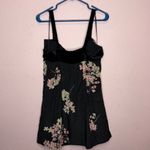 Free People Tie A Bow Mini Dress Black Pink Floral Velvet Trim. Size M Photo 10