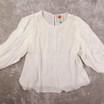 Farm Rio  Ivory Long Sleeve Lace Yoke Peasant Top Women's Small Prairie Cottage Photo 0
